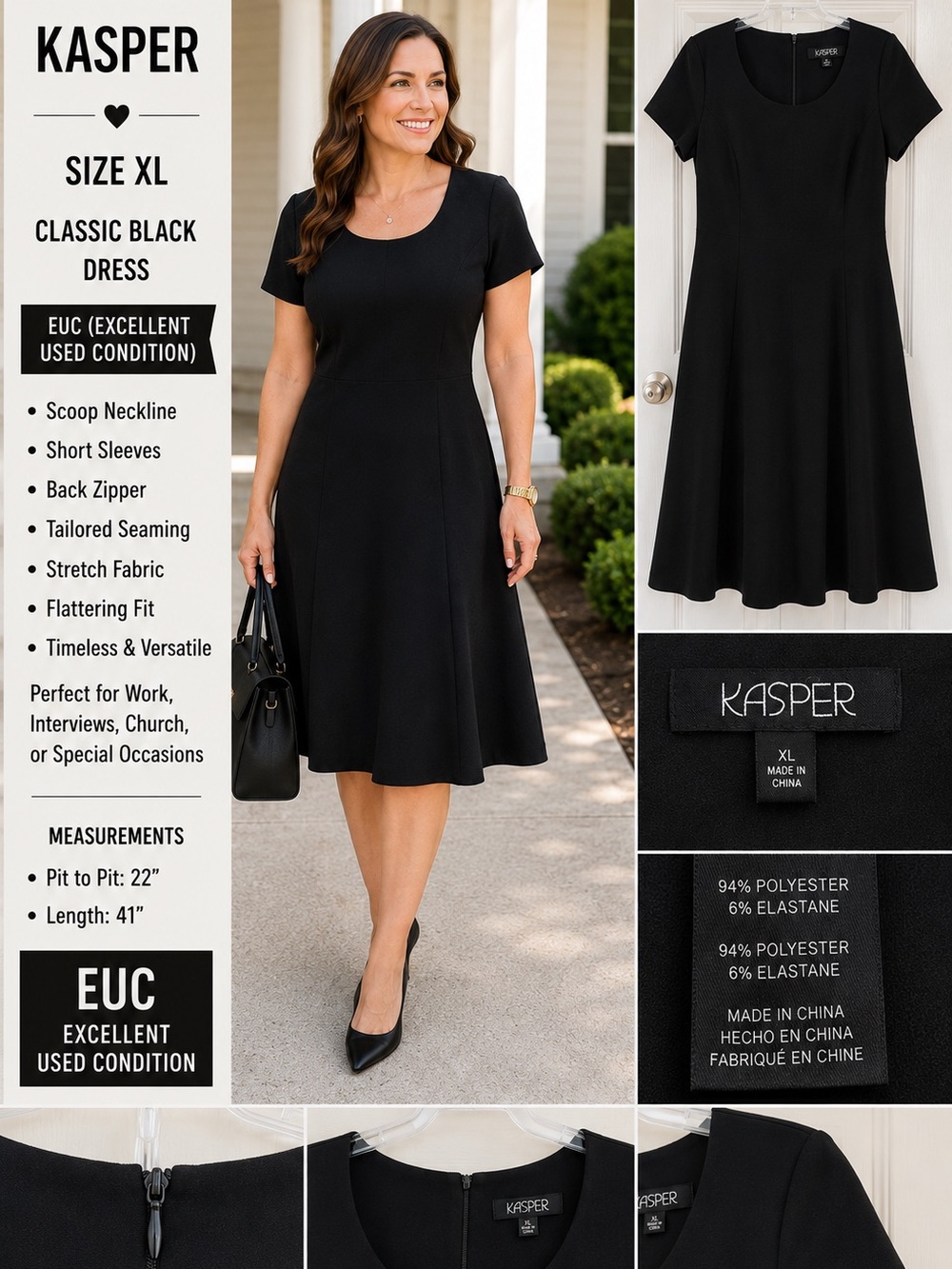 Kasper Black Scoop Neck Dress XL EUC